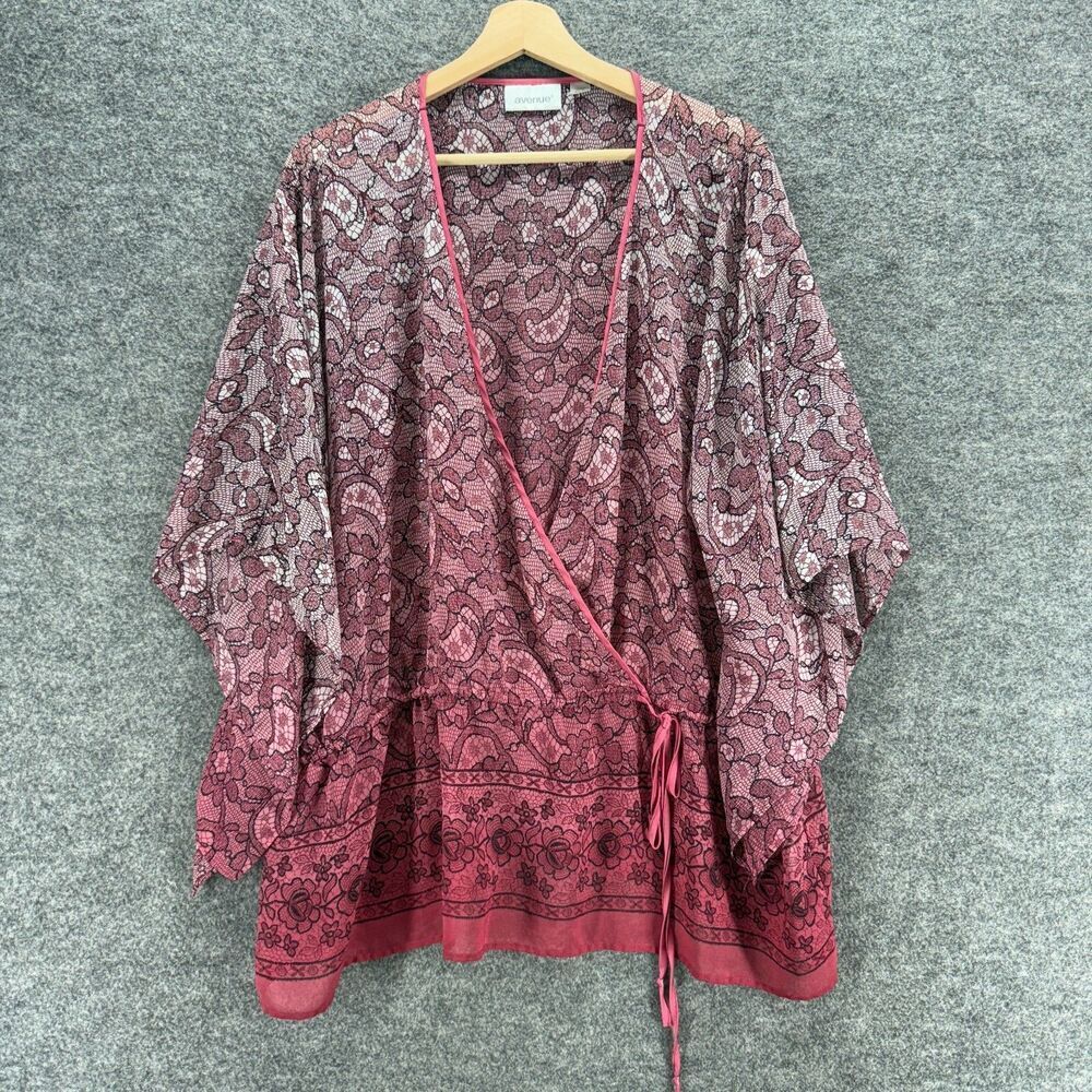 Avenue Blouse Women 22/24 Plus Pink Floral V-Neck Long Sleeve Pullover Casual